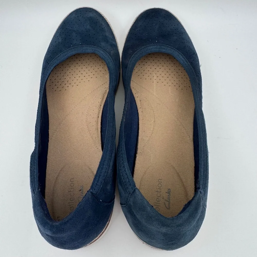 Clarks Collection Mira Tide Navy Blue Suede Espadrille‎ Loafers Flats Women 10M